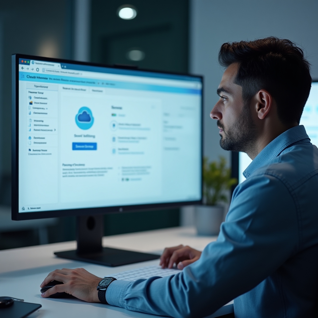 Настройки безопасности облачного хранилища на экране ноутбука