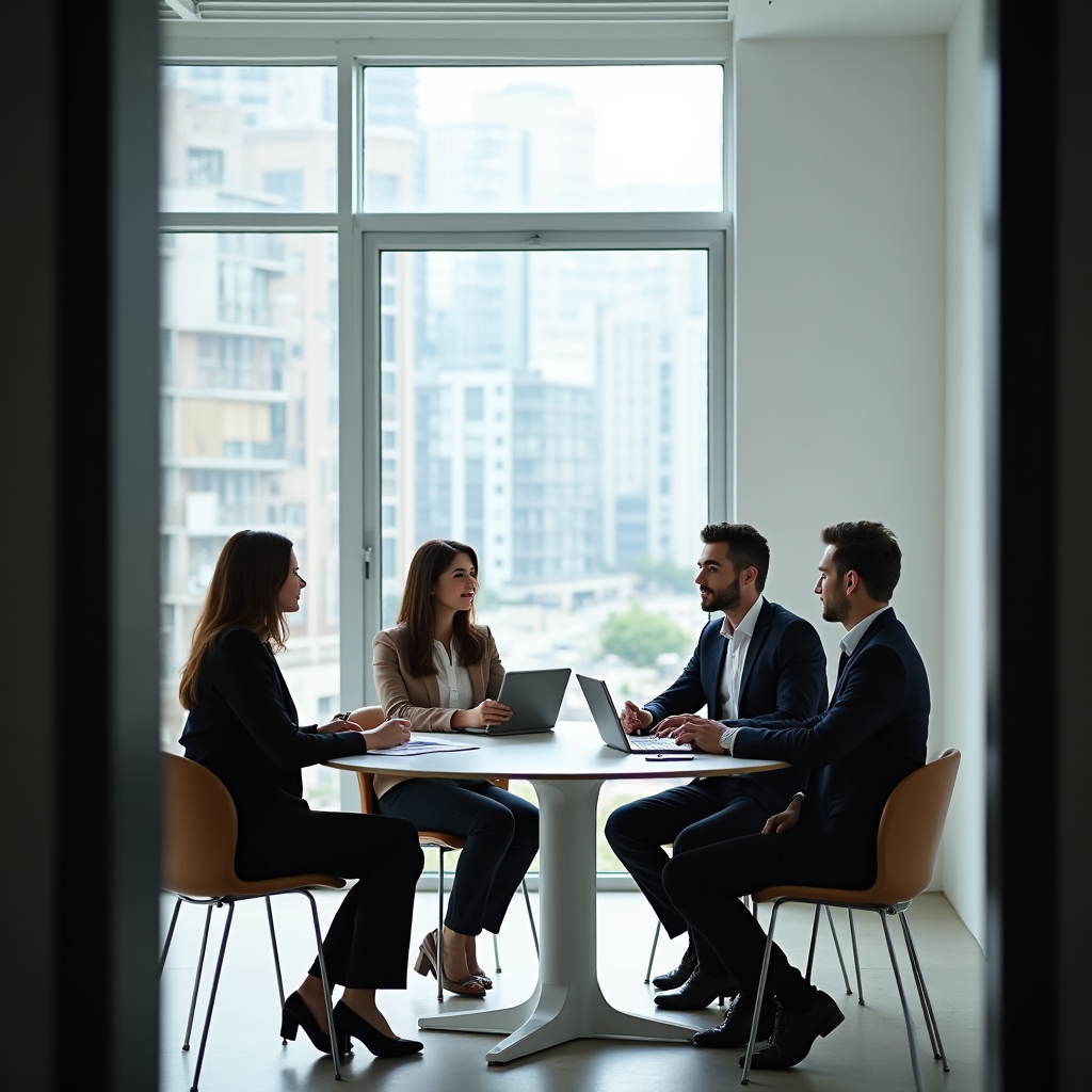 Команда офисных сотрудников на рабочем совещании